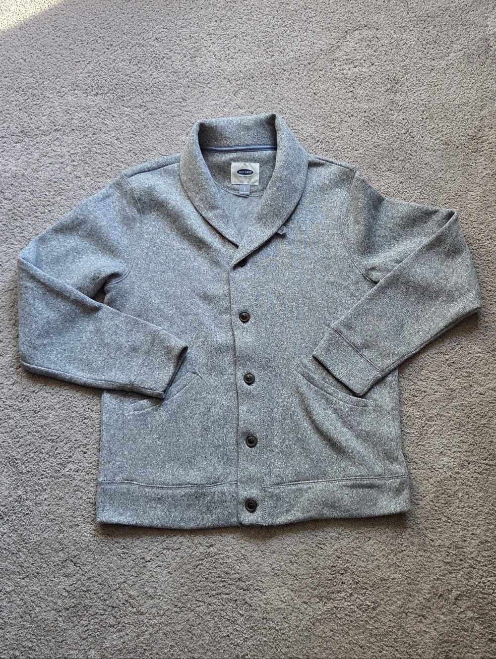 Old Navy Mens L Shawl-Collar Button Front Closure Gray Cardigan Pockets Academia